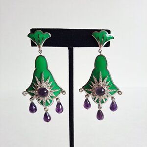 New Cristina Sabatini Green Purple Silver Earrings